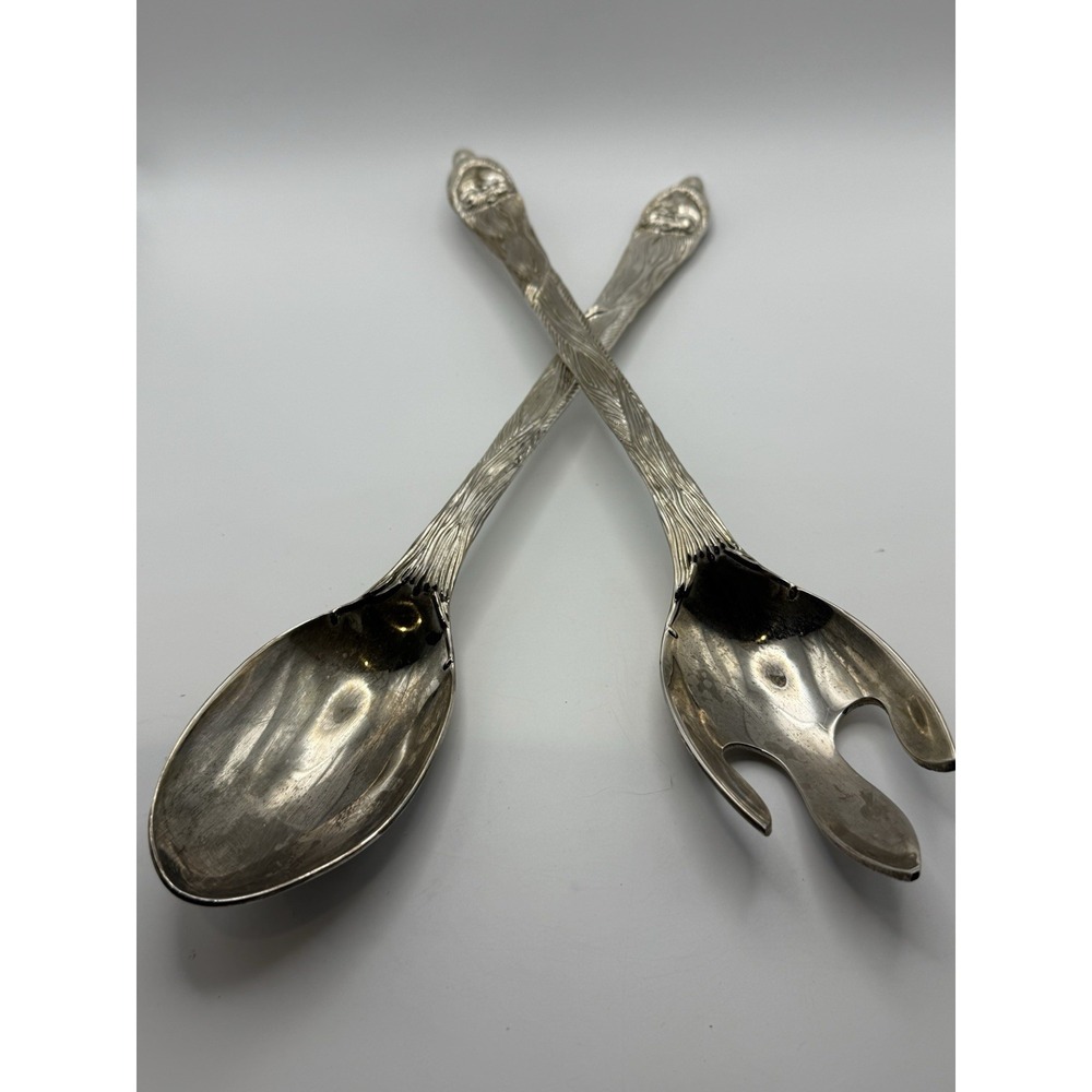 INTERNATIONAL SILVER Plated Christmas Santa Salad Serving Set Fork & Spoon 13"